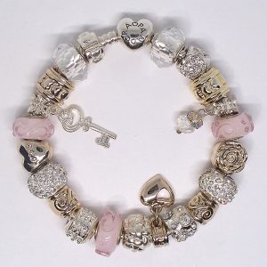 Blushing in Love authentic Pandora pink charm bracelet with European charms